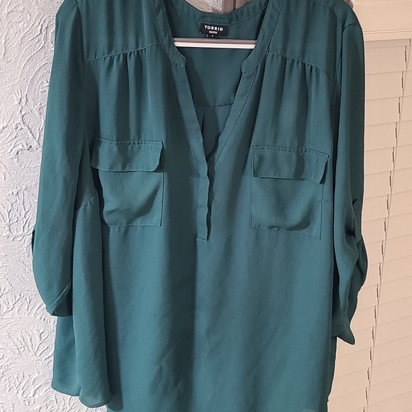Torrid Botanical Garden Hunter Green Harper 3/4 Sleeve Tunic Top (Size 6) - Picture 12 of 16
